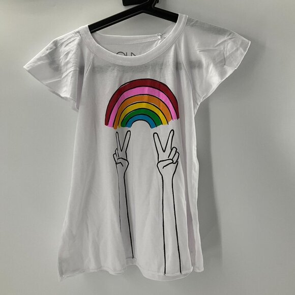Chaser Kids Girls Rainbow Peace Sign Flutter Short Sleeve T Shirt White Size 10 - Picture 2 of 6